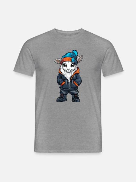 Ziege mit Winterjacke und Mütze - Männer T-Shirt - Graphit meliert