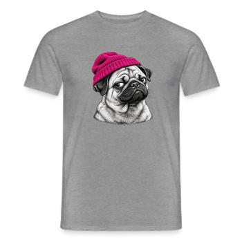 Pug im Pink Beanie - Männer T-Shirt - Graphit meliert - Vorne - AI Model Male 178 light (178cm)