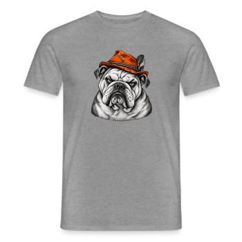 Bulldog im Orange Hut – Retro Flair - Männer T-Shirt - Graphit meliert - Vorne - AI Model Male 178 light (178cm)