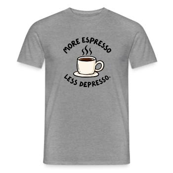 Mehr Espresso weniger Depresso – Kaffee Humor - Männer T-Shirt - Graphit meliert - Vorne - AI Model Male 178 light (178cm)