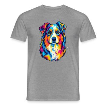 Bunter Australian Shepherd – Pop-Art-Aussie-Hund - Männer T-Shirt - Graphit meliert - Vorne - AI Model Male 178 light (178cm)
