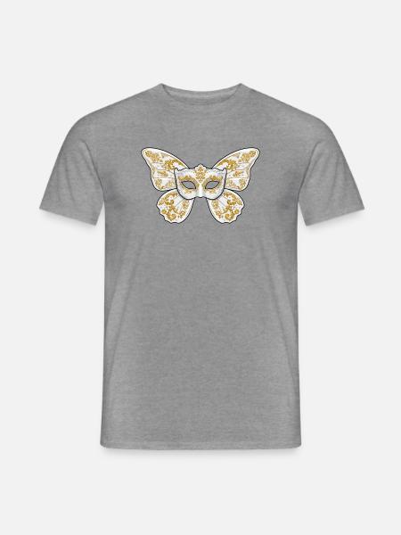 Verzierte goldene Maskenmaske - Männer T-Shirt - Graphit meliert