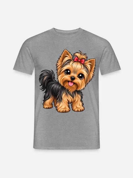 Yorkshire Terrier im Kawaii-Stil - Männer T-Shirt - Graphit meliert