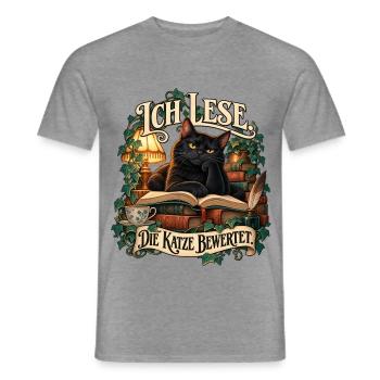 Ich lese. Die Katze bewertet. - Männer T-Shirt - Graphit meliert - Vorne - AI Model Male 178 light (178cm)