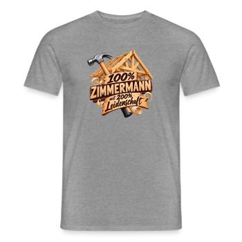 100% Zimmermann Leidenschaft Holzschild - Männer T-Shirt - Graphit meliert - Vorne - AI Model Male 178 light (178cm)