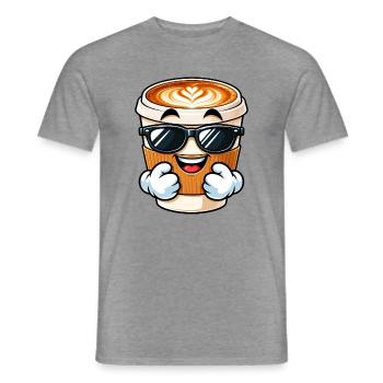 Cooler Cartoon Kaffee Cappuccino - Männer T-Shirt - Graphit meliert - Vorne - AI Model Male 178 light (178cm)