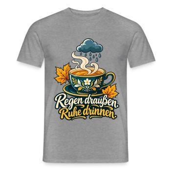 Tee Shirt für Regentage mit Spruch Regen draußen  - Männer T-Shirt - Graphit meliert - Vorne - AI Model Male 178 light (178cm)