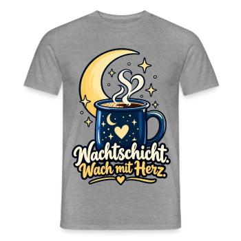 Nachtschicht Shirt mit Mond - Spruch Nachtschicht - Männer T-Shirt - Graphit meliert - Vorne - AI Model Male 178 light (178cm)