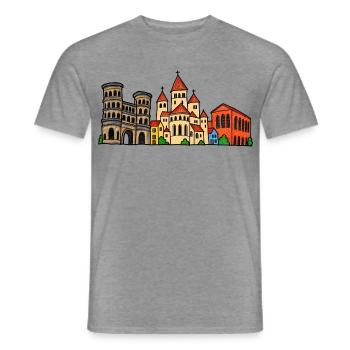 Trier Skyline im bunten Wachsmalstil - Männer T-Shirt - Graphit meliert - Vorne - AI Model Male 178 light (178cm)