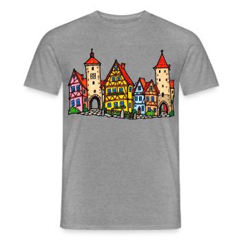 Rothenburg Skyline im bunten Wachsmalstil - Männer T-Shirt - Graphit meliert - Vorne - AI Model Male 178 light (178cm)