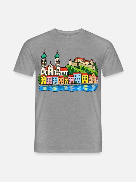 Passau Skyline im bunten Wachsmalstil - Männer T-Shirt - Graphit meliert