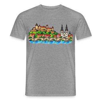 Würzburg Skyline im bunten Wachsmalstil - Männer T-Shirt - Graphit meliert - Vorne - AI Model Male 178 light (178cm)