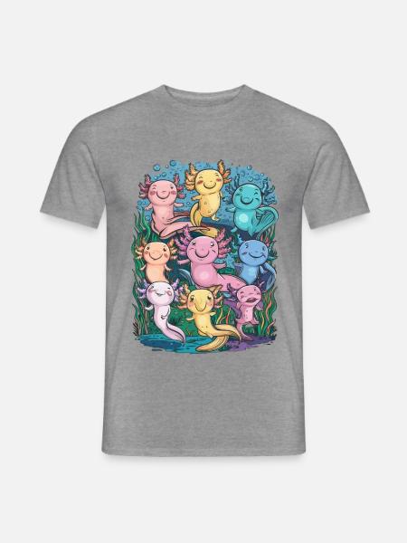 Bunte Glückliche Axolotl - Männer T-Shirt - Graphit meliert