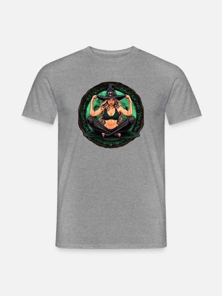 Yoga Hexe Halloween - Männer T-Shirt - Graphit meliert