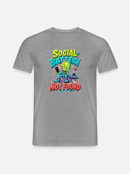 Social Battery Not Found Außerirdischer - Männer T-Shirt - Graphit meliert