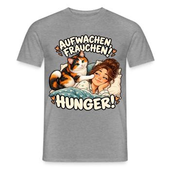 Aufwachen Frauchen Hunger Katze - Männer T-Shirt - Graphit meliert - Vorne - AI Model Male 178 light (178cm)
