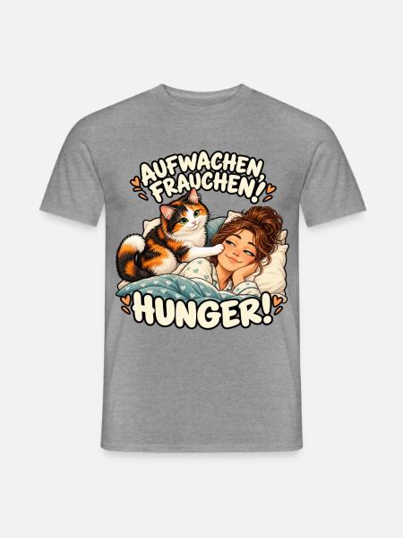 Aufwachen Frauchen Hunger Katze - Männer T-Shirt - Graphit meliert