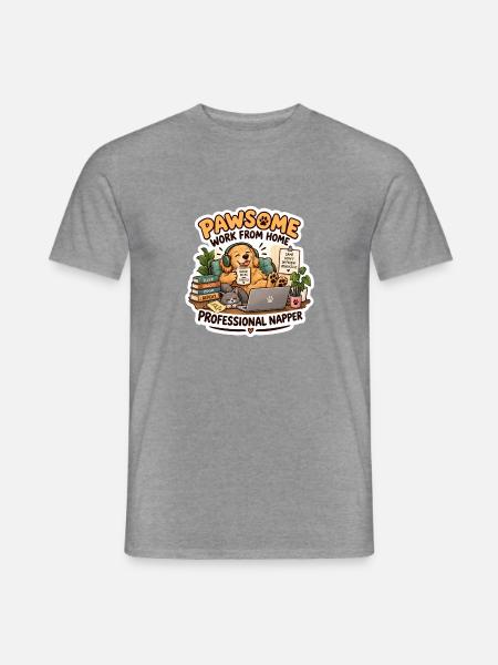 Pawsome Homeoffice Napper - Männer T-Shirt - Graphit meliert