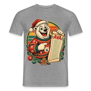 Christmas Eisbär Ava auf der Nice List - Männer T-Shirt - Graphit meliert - Vorne - AI Model Male 178 light (178cm)