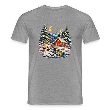 Gemütliche Weihnachtshütte verschneite Winterwelt - Männer T-Shirt - Graphit meliert - Vorne - AI Model Male 178 light (178cm)