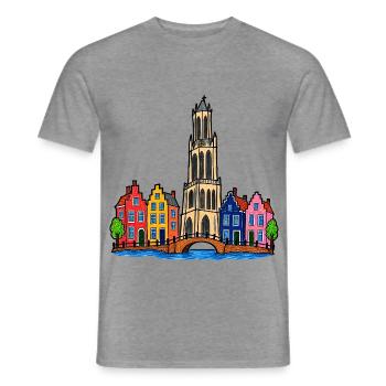 Utrecht Skyline im bunten Wachsmalstil - Männer T-Shirt - Graphit meliert - Vorne - AI Model Male 178 light (178cm)