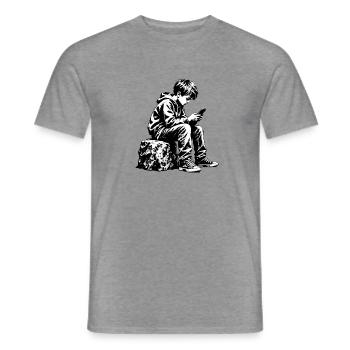 Monochromes Jugendportrait am Handy - Männer T-Shirt - Graphit meliert - Vorne - AI Model Male 178 light (178cm)