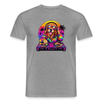 Neon-DJ-Hund in Sunset Palms - Männer T-Shirt - Graphit meliert - Vorne - AI Model Male 178 light (178cm)