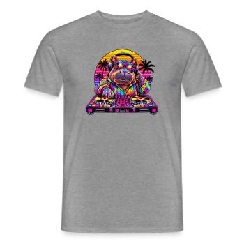Neon Hippo DJ Sunset - Männer T-Shirt - Graphit meliert - Vorne - AI Model Male 178 light (178cm)