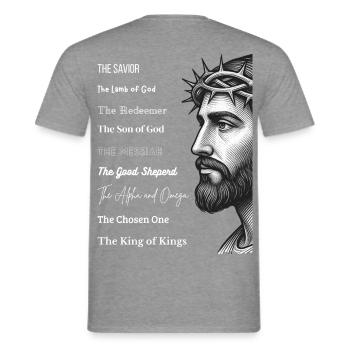 Jesus Porträt mit Dornenkrone und Titeln - Männer T-Shirt - Graphit meliert - Hinten - AI Model Male 178 light (178cm)