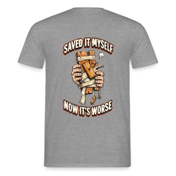 Ich habe es selbst gerettet, jetzt ist es schlimmer - Männer T-Shirt - Graphit meliert - Hinten - AI Model Male 178 light (178cm)