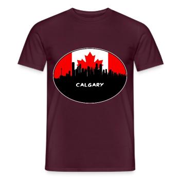 Calgary Kanada-Flaggen-Skyline-Schattenbild-Reise - Männer T-Shirt - Ziegelrot - Vorne - AI Model Male 178 light (178cm)