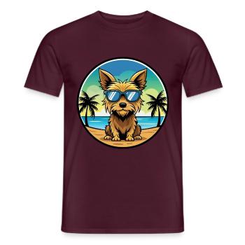 Australian Silky Terrier Hunderasse Cartoon Beach - Männer T-Shirt - Ziegelrot - Vorne - AI Model Male 178 light (178cm)