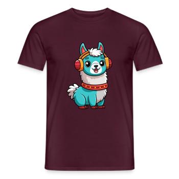 Lama Lustige Zeichentrickfigur Kopfhörer Musik - Männer T-Shirt - Ziegelrot - Vorne - AI Model Male 178 light (178cm)