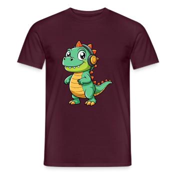 Dinosaurier Lustige Cartoon Figur Kopfhörer Musik - Männer T-Shirt - Ziegelrot - Vorne - AI Model Male 178 light (178cm)