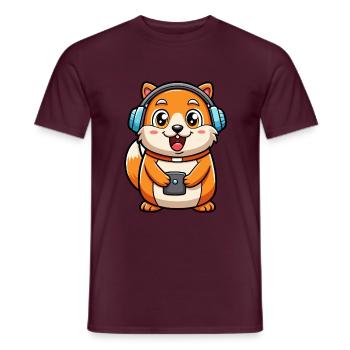 Hamster Lustige Zeichentrickfigur Kopfhörer Musik - Männer T-Shirt - Ziegelrot - Vorne - AI Model Male 178 light (178cm)
