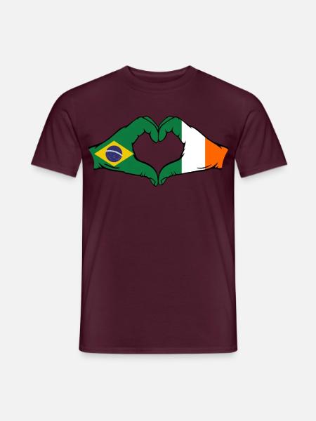 Brazil Ireland Flag Hands Heart Shape - Men's T-Shirt - brick red