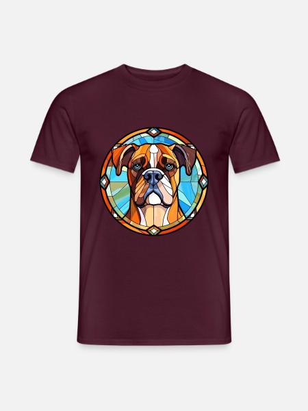 Boxer Hund Rasse Buntes Glas Buntes Aquarell - Männer T-Shirt - Ziegelrot
