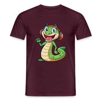 Schlange Lustige Zeichentrickfigur Kopfhörer Musik - Männer T-Shirt - Ziegelrot - Vorne - AI Model Male 178 light (178cm)