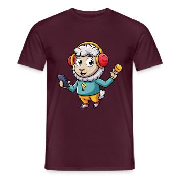 Sheep Funny Cartoon Character Headphone Music - Men's T-Shirt - brick red - Front - AI Model Male 178 light (178cm)