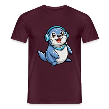 Seal Funny Cartoon Character Musique de casque - T-shirt homme - rouge brique - Devant - AI Model Male 178 light (178cm)