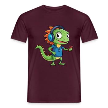 Eidechse Lustige Zeichentrickfigur Kopfhörer Musik - Männer T-Shirt - Ziegelrot - Vorne - AI Model Male 178 light (178cm)