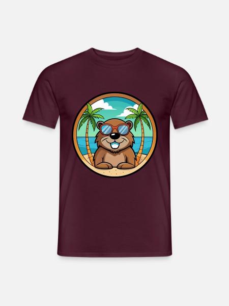 Biber Lustige Cartoon Sommer Strand Sonnenbrille Cool - Männer T-Shirt - Ziegelrot