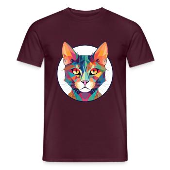 Pixie Bob Katze bunte Aquarell Haustier Illustration - Männer T-Shirt - Ziegelrot - Vorne - AI Model Male 178 light (178cm)