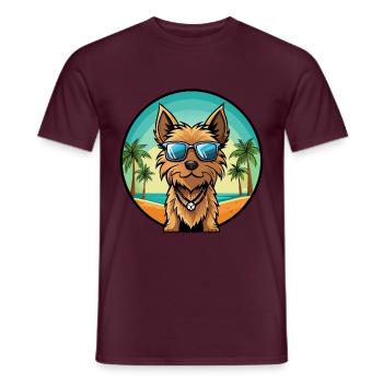 Australian Silky Terrier Hunderasse Cartoon Beach - Männer T-Shirt - Ziegelrot - Vorne - AI Model Male 178 light (178cm)