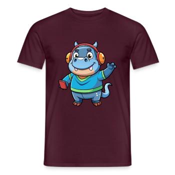 Nilpferd Lustige Zeichentrickfigur Kopfhörer Musik - Männer T-Shirt - Ziegelrot - Vorne - AI Model Male 178 light (178cm)