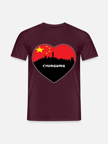 Flaggen-Skyline-Reise-Andenken Chongqings China - Männer T-Shirt - Ziegelrot