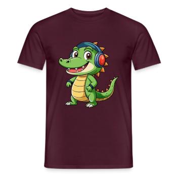 Krokodil Lustige Zeichentrickfigur Kopfhörer Musik - Männer T-Shirt - Ziegelrot - Vorne - AI Model Male 178 light (178cm)