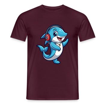 Delfin Lustige Zeichentrickfigur Kopfhörer Musik - Männer T-Shirt - Ziegelrot - Vorne - AI Model Male 178 light (178cm)