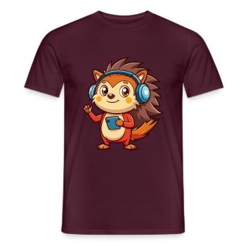 Igel Lustige Zeichentrickfigur Kopfhörer Musik - Männer T-Shirt - Ziegelrot - Vorne - AI Model Male 178 light (178cm)
