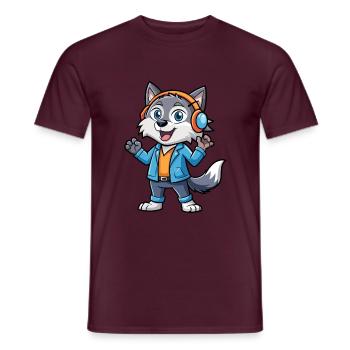 Wolf Lustige Zeichentrickfigur Kopfhörer Musik - Männer T-Shirt - Ziegelrot - Vorne - AI Model Male 178 light (178cm)